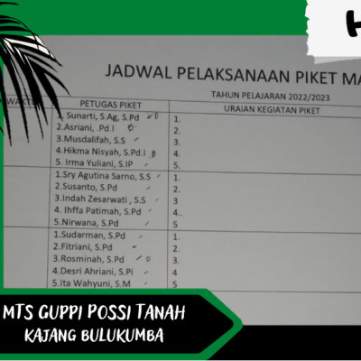 Wakamad Kurikulum Patenkan Jadwal Piket Tenaga Pendidik MTs Guppi Possi Tanah