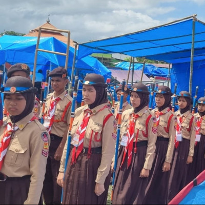 Siapkan Barisan, Gugus Depan MTsN 1 Bulukumba Ikuti Pembukaan Perkemahan Tingkat Kwarran Gantarang