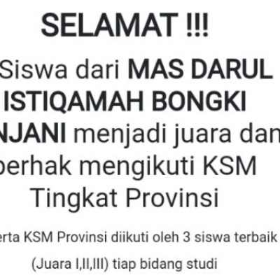 Dua Peserta Didik MAS Darul Istiqamah Bongki Maju ke KSM Tingkat Provinsi