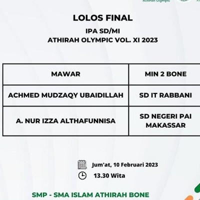 Peserdik Asal MIN 2 Bone Lolos Final Lomba Akademik IPA di Ajang Athira Olympic Vol. XI 2023